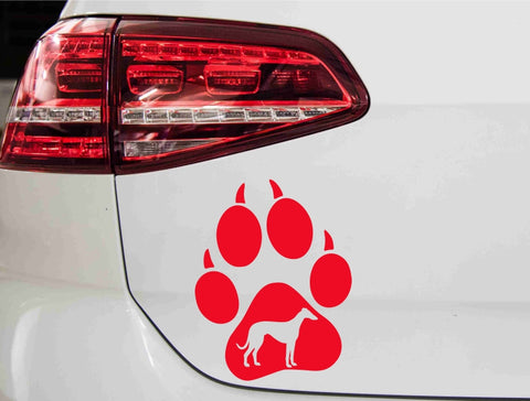 aufkleber-pfote-mit-whippet-hund-silhouette-rot